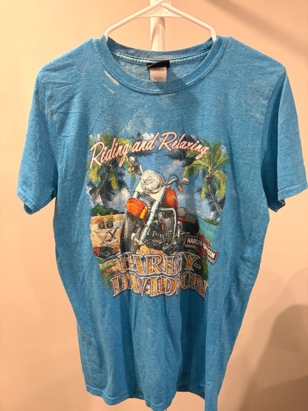 Harley Davidson Jamaica Graphic Tee Shirt Men M Blue Distressed Riding Relaxing